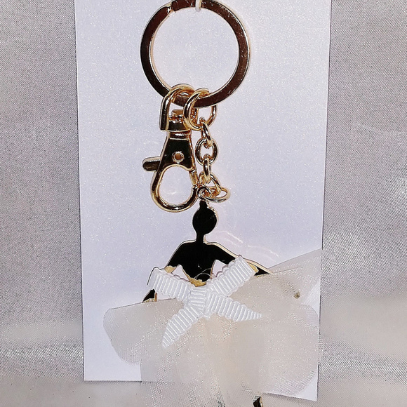 METAL BALLERINA DANCER WHITE TUTU SKIRT KEYCHAIN - Picture 2 of 2